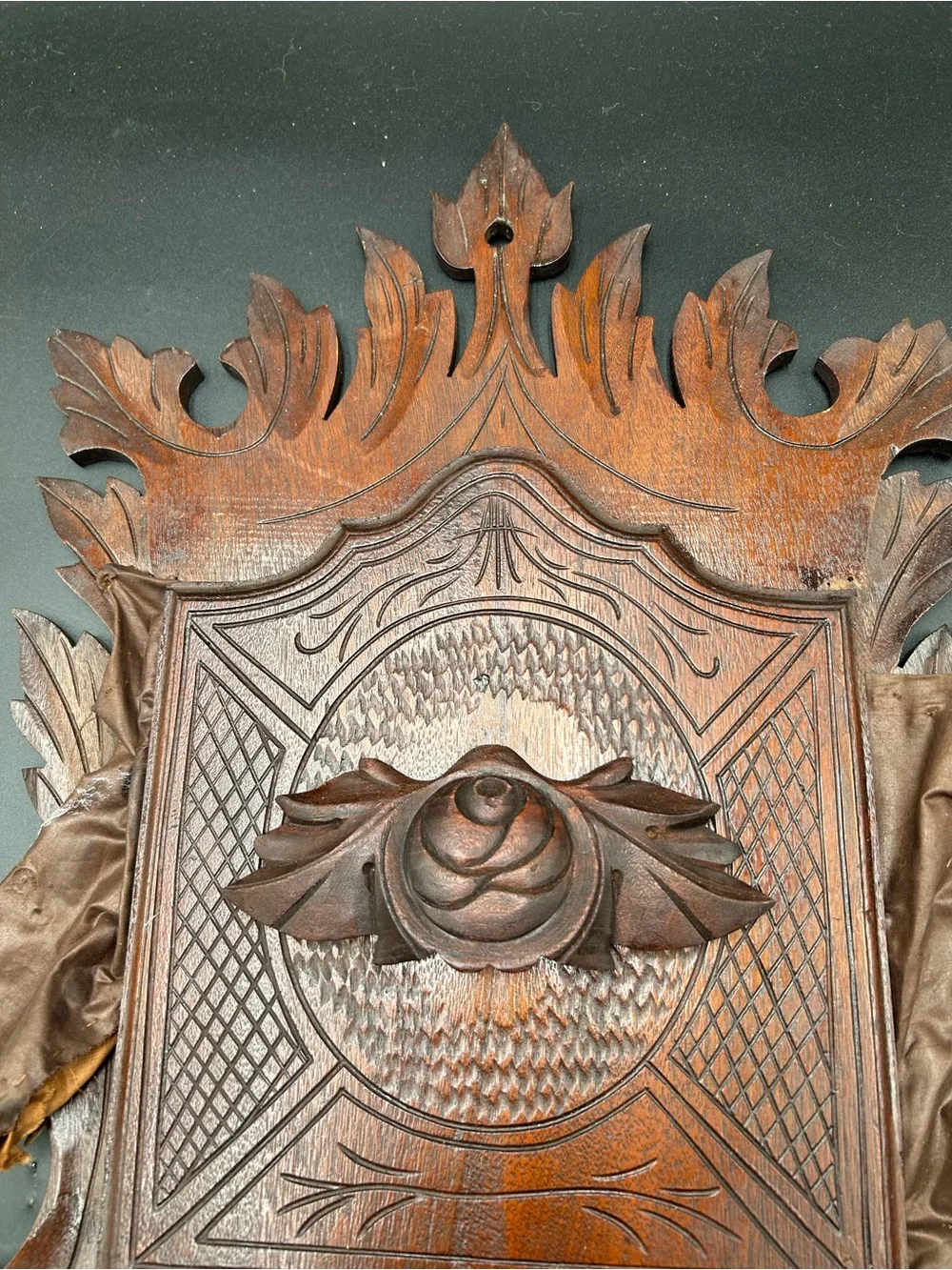 Antique Carved Wooden Wall pocket with Rose Motif - Eastlake style
